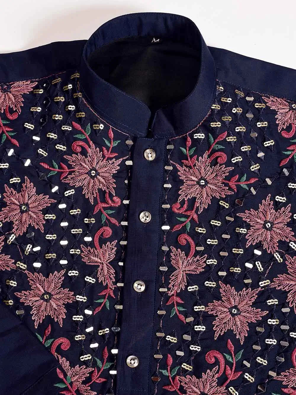 Elegant Navy Kurta Set With Mirror & Sequins Embroidery