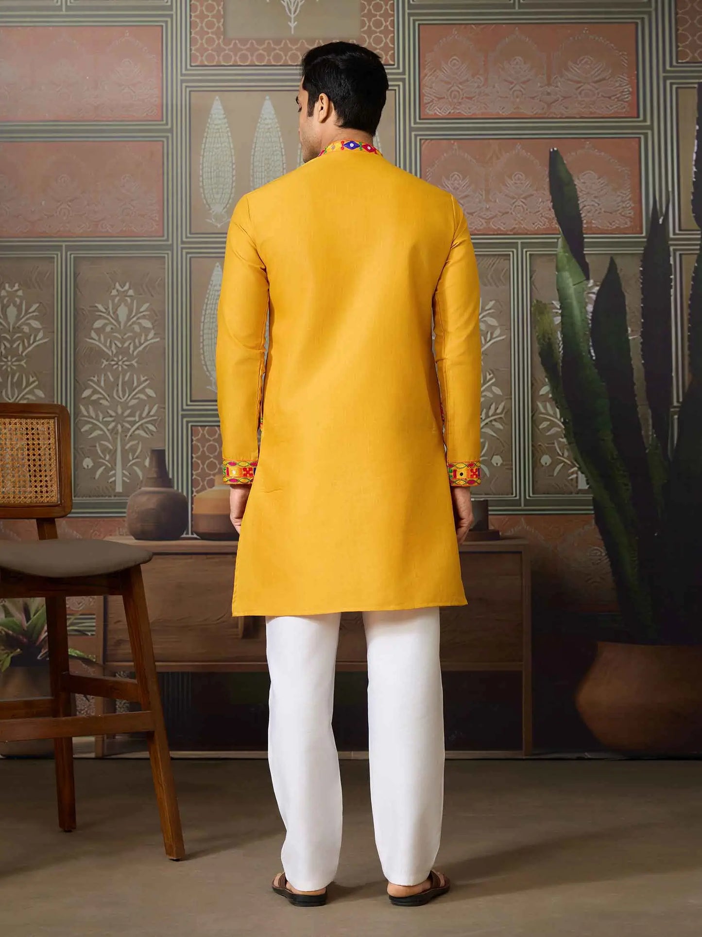 Yellow Multi Thread And Real Mirror Work Kurta Set For Navratri