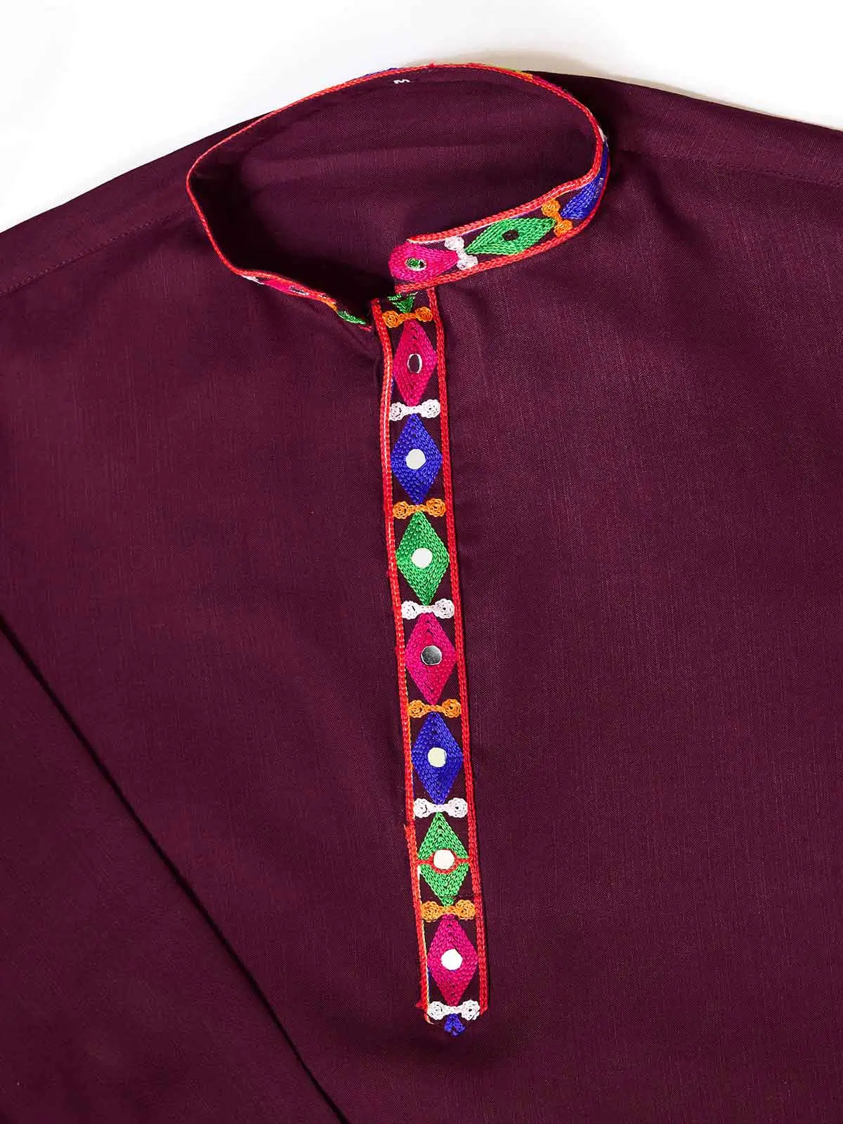Wine Multi Thread And Real Mirror Work Kurta Set For Navratri