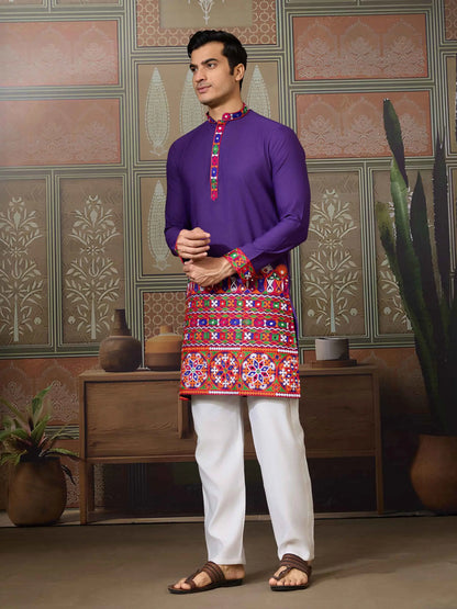 Purple Multi Thread And Real Mirror Work Kurta Set For Navratri