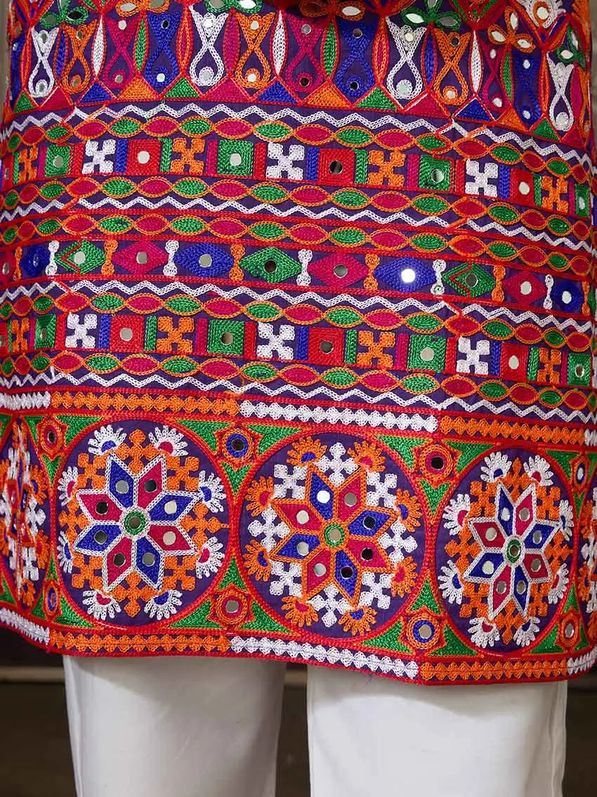 Purple Multi Thread And Real Mirror Work Kurta Set For Navratri