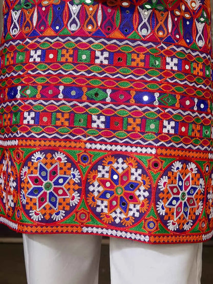 Purple Multi Thread And Real Mirror Work Kurta Set For Navratri