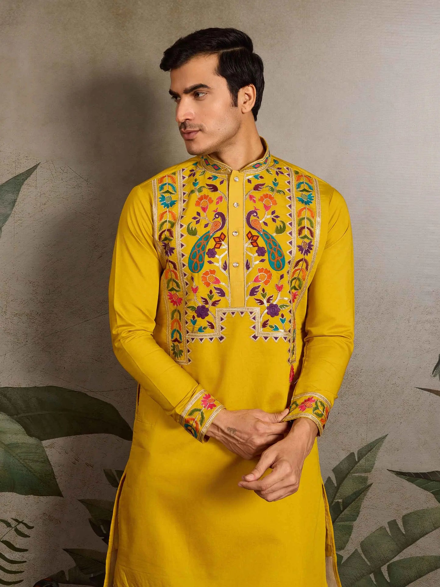 Yellow Multi Thread And Sequins Embroidery Work Festive Wear Kurta Set