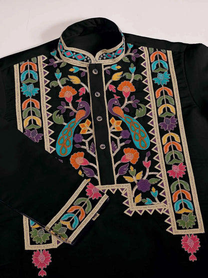 Black Multi Thread And Sequins Embroidery Work Festive Wear Kurta Set