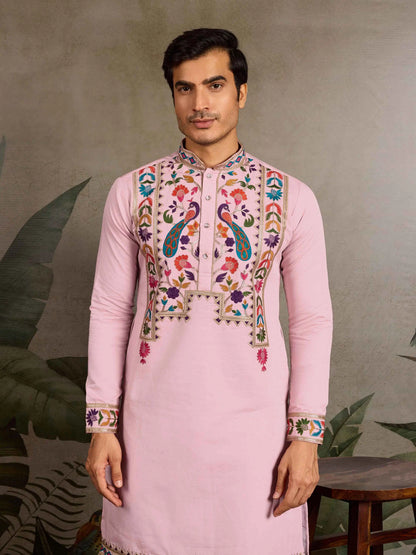 Light Pink Multi Thread Sequins Embroidery Work Festive Wear Kurta Set