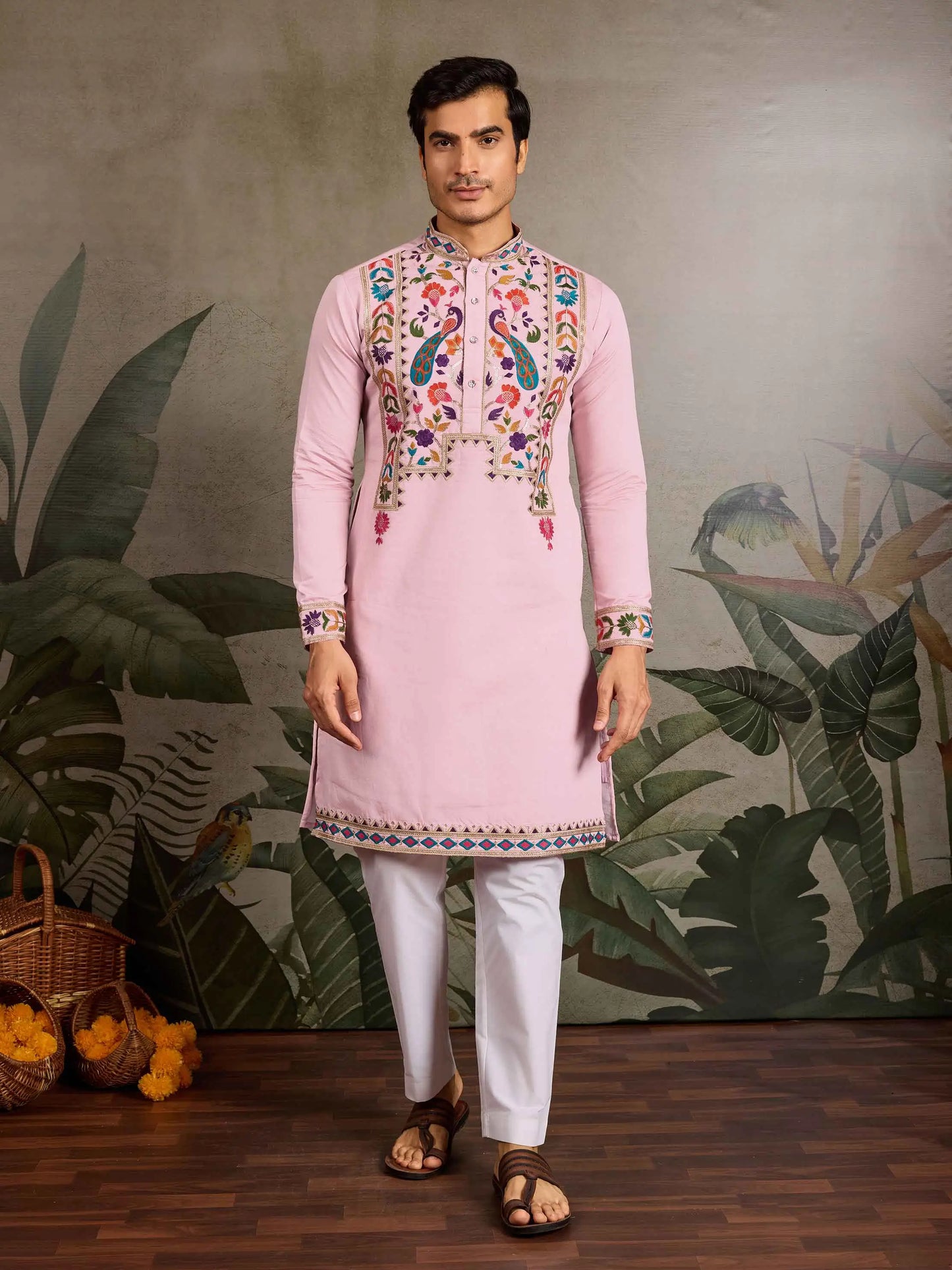 Light Pink Multi Thread Sequins Embroidery Work Festive Wear Kurta Set