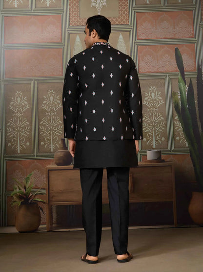 Black Multi Thread Sequins Embroidery Work Wedding Wear Kurta And Jacket