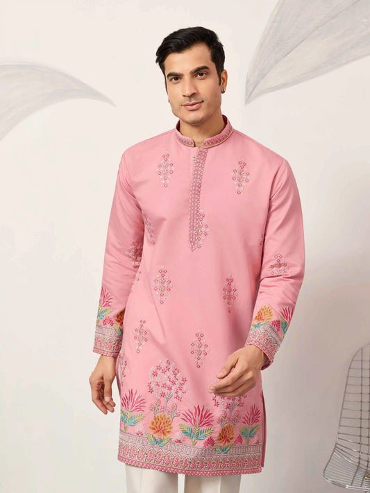 Soft Pink Embroidery Work Kurta Set
