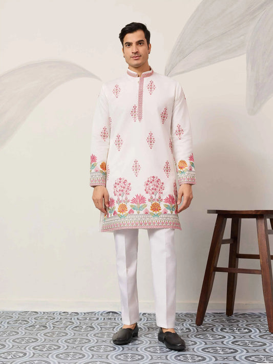White Embroidery Work Kurta Set