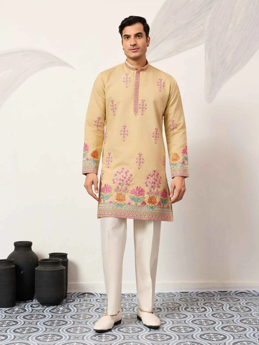 Light Yellow Embroidery Work Kurta Set
