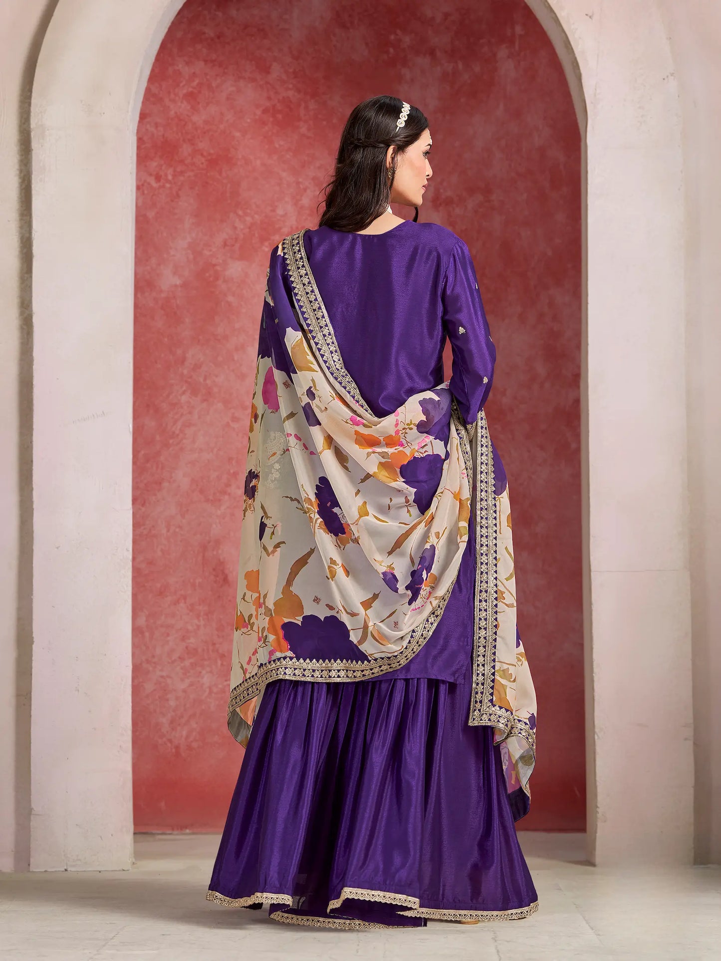 Purple Chinon Embroidery Salwar suit With Organza Dupatta