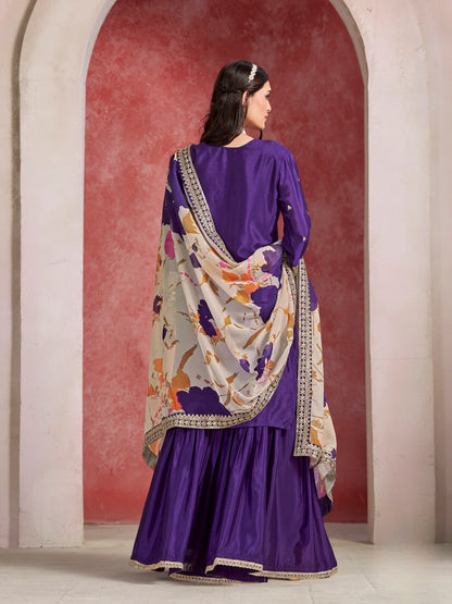Purple Chinon Embroidery Salwar suit With Organza Dupatta