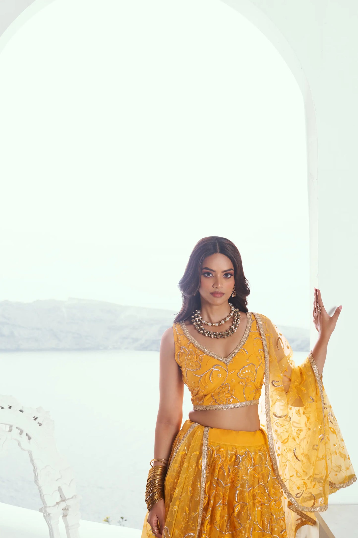 Yellow Net Lehenga Choli With Cotton Thread Work & Sequence Embroidery Work