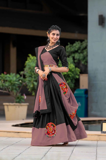 Onion And Black Gamthi Work Chaniya Choli For Navratri