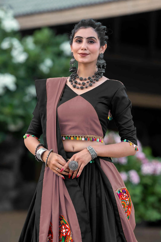 Onion And Black Gamthi Work Chaniya Choli For Navratri