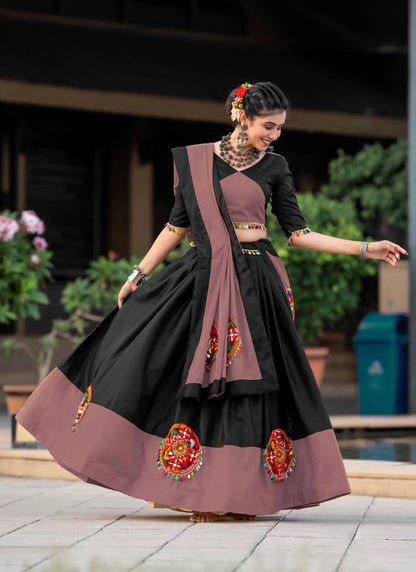 Onion And Black Gamthi Work Chaniya Choli For Navratri