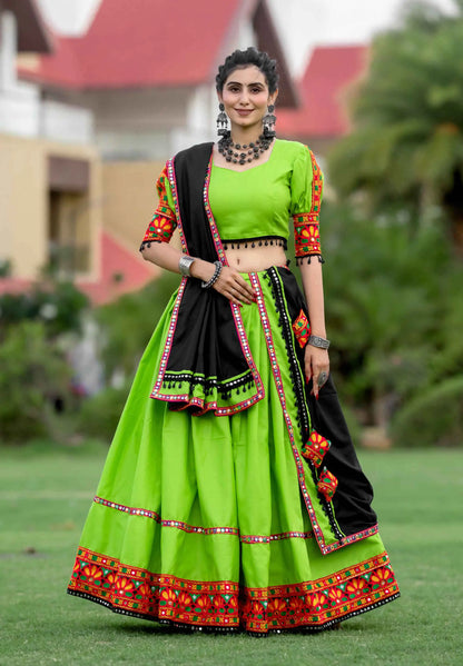 Parrot Green Traditional Gantthi Work Chaniya Choli For Navratri