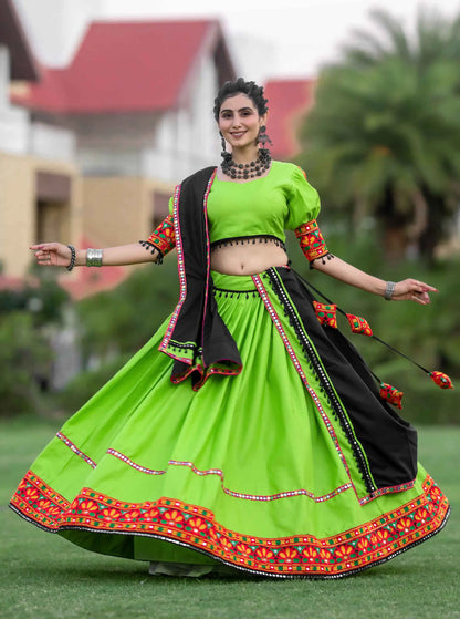 Parrot Green Traditional Gantthi Work Chaniya Choli For Navratri