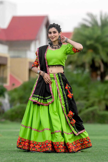Parrot Green Traditional Gantthi Work Chaniya Choli For Navratri