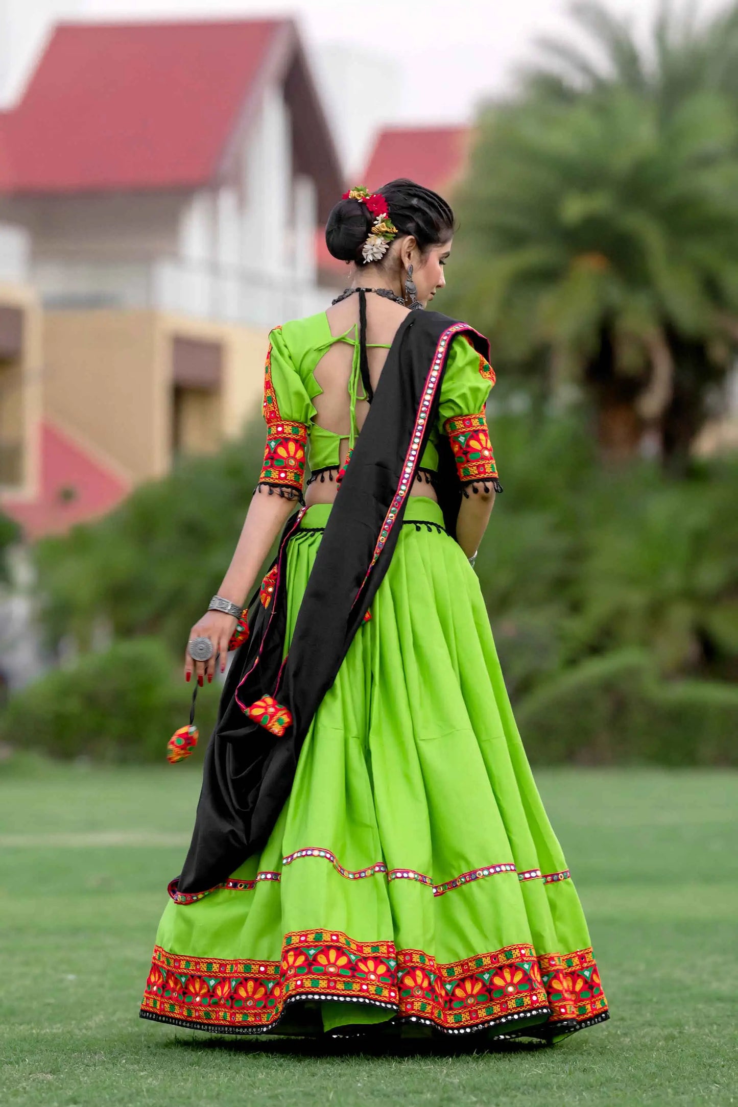 Parrot Green Traditional Gantthi Work Chaniya Choli For Navratri