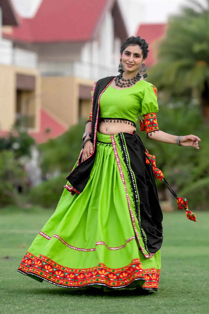 Parrot Green Traditional Gantthi Work Chaniya Choli For Navratri