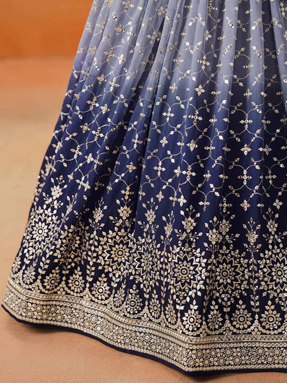 Navy Blue Gradient Georgette Lehenga With Zari Sequins Embroidery Work