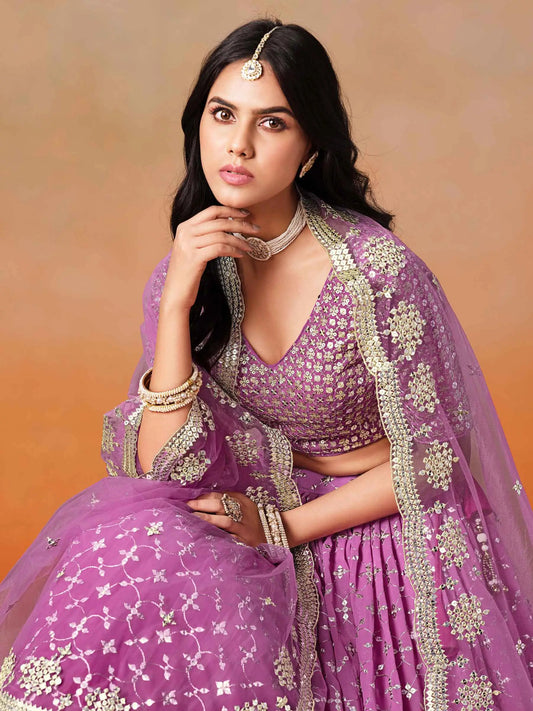 Rani Pink Shade Georgette Lehenga With Zari Sequins Embroidery Work