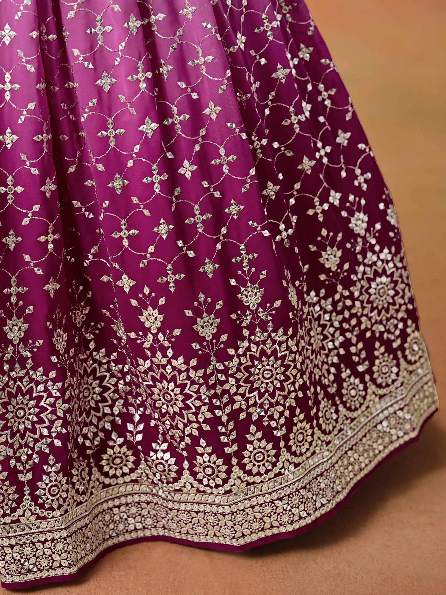 Rani Pink Shade Georgette Lehenga With Zari Sequins Embroidery Work