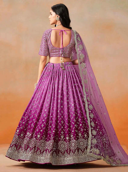 Rani Pink Shade Georgette Lehenga With Zari Sequins Embroidery Work