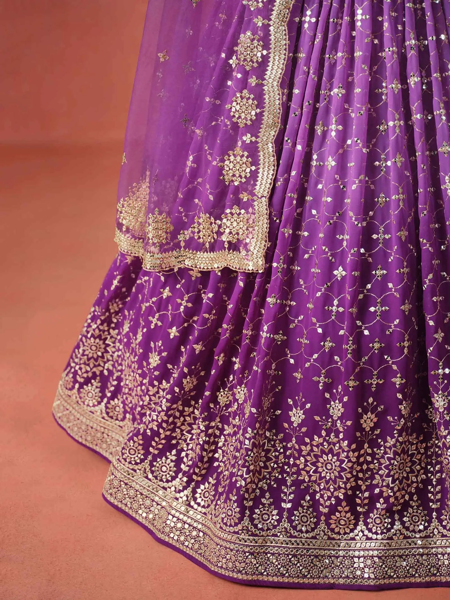 Purple Georgette Lehenga With Zari Multiple Sequins Embroidery Work