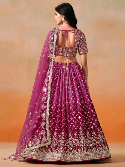 Red Pink Shade Georgette Lehenga With Zari Sequins Embroidery Work