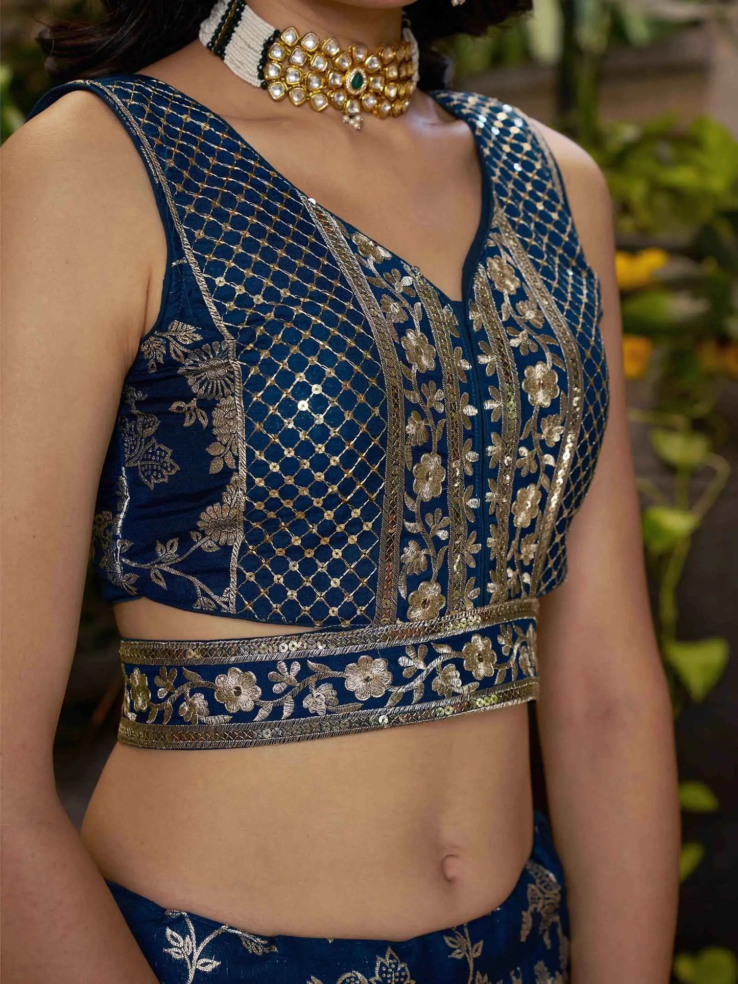 Dove Blue Jacquard Lehenga With Zari Sequins Embroidery Work