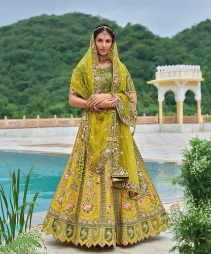 Dark Gold Bridal Lehenga With Heavy Embroidery & Cutwork