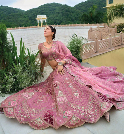 Dusky Rose Bridal Lehenga With Heavy Embroidery & Cutwork