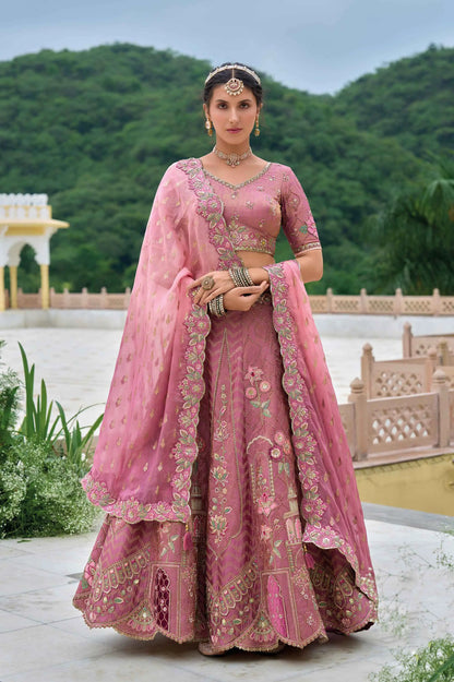 Dusky Rose Bridal Lehenga With Heavy Embroidery & Cutwork