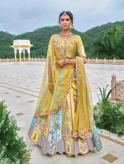 Pastel Multi Bridal Lehenga With Heavy Embroidery & Cutwork