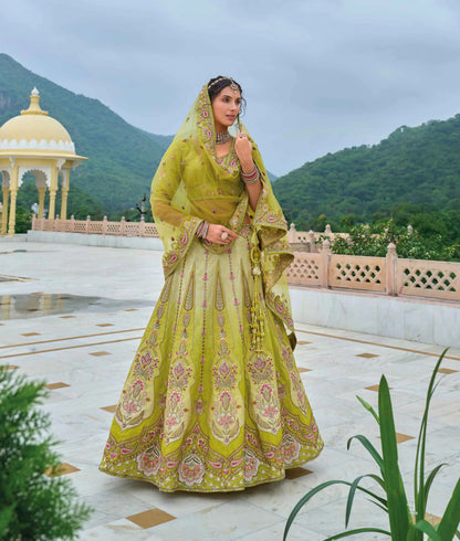 Brass Green Bridal Lehenga With Heavy Embroidery Work