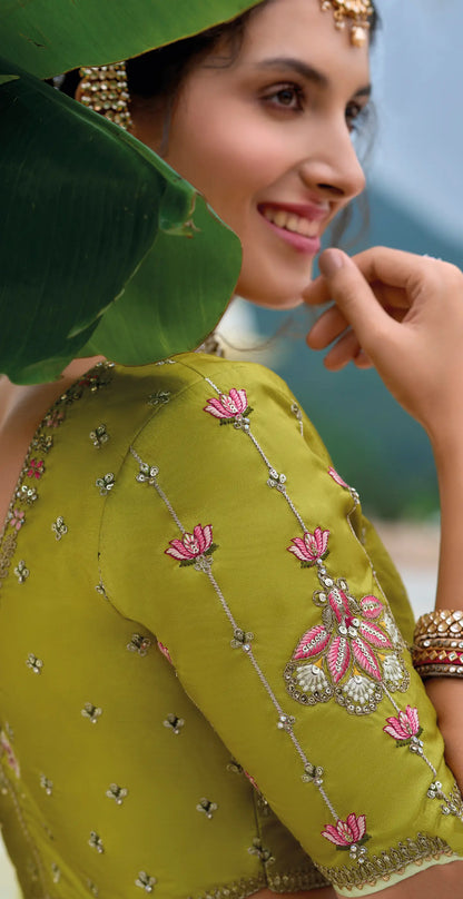 Brass Green Bridal Lehenga With Heavy Embroidery Work