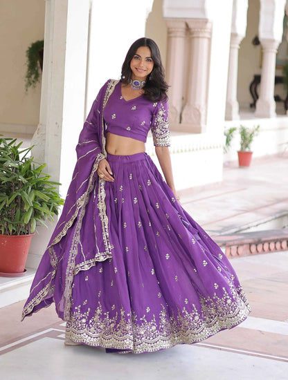 Purple Sequins Embroidery Work Lehenga Choli