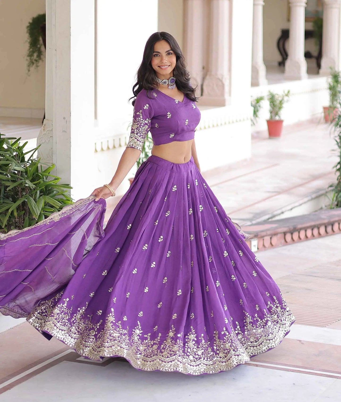 Purple Sequins Embroidery Work Lehenga Choli