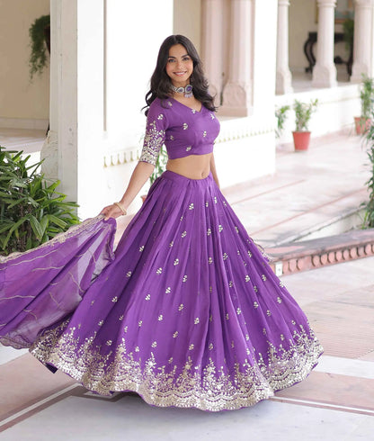 Purple Sequins Embroidery Work Lehenga Choli