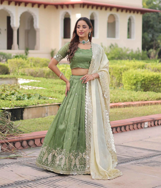 Shiny Parrot Sequins Embroidery Lehenga Choli