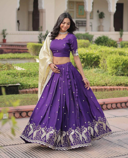 Shiny Purple Sequins Embroidery Lehenga Choli