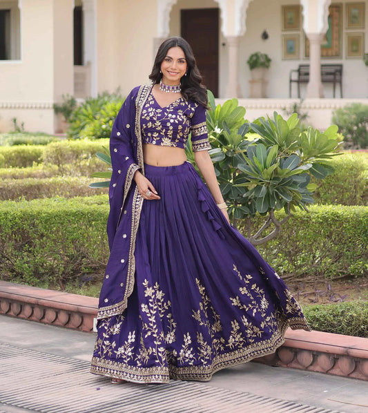 Dark Purple Sequins Embroidery Lehenga Choli