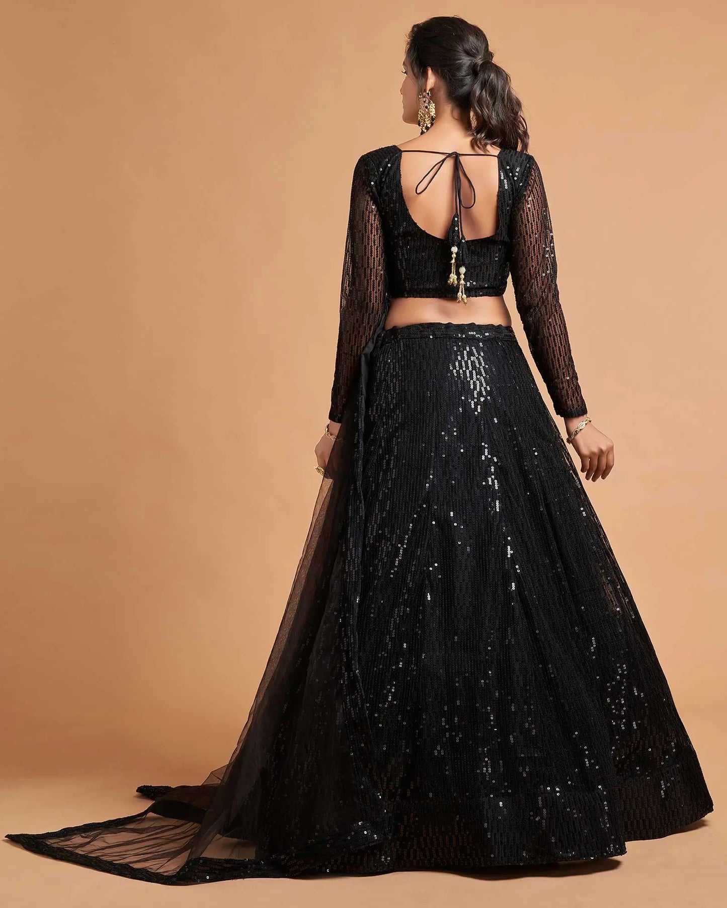 Black Soft Net Lehenga Choli With Thread And Multiple Sequins Embroidery Work