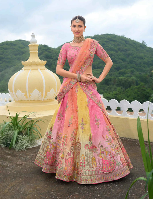 Multi-Pastel Bridal Lehenga With Heavy Khatli & Embroidery