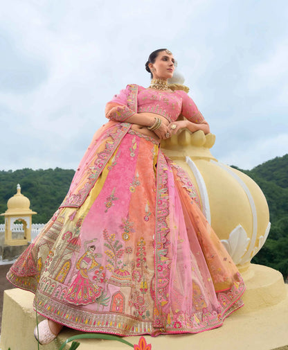 Multi-Pastel Bridal Lehenga With Heavy Khatli & Embroidery