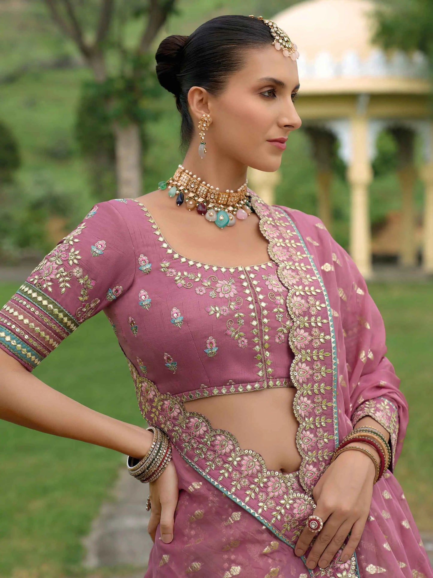 Mauve Bridal Lehenga With Heavy Khatli & Embroidery Work
