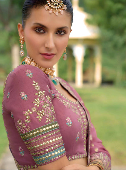 Mauve Bridal Lehenga With Heavy Khatli & Embroidery Work