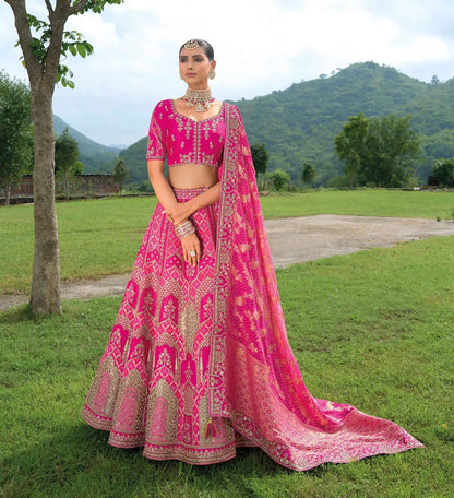 Pink Bridal Lehenga With Heavy Khatli & Embroidery Work